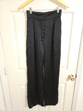Abercrombie & Fitch Black High-Waist Wide-Leg Satin Pants Size 0